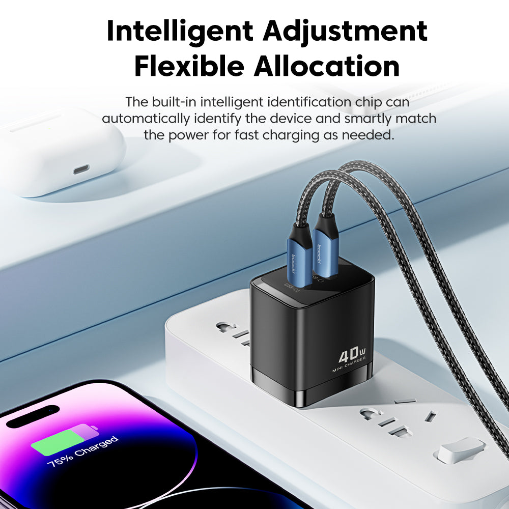 TOOCKI P040AE10A2C0 PD 40W GaN Wall Charger Dual Type-C Phone Fast Charging Adapter TOOCKI P040AE10A2C0 PD 40W GaN Wall Charger Dual Type-C Phone Fast Charging Adapter